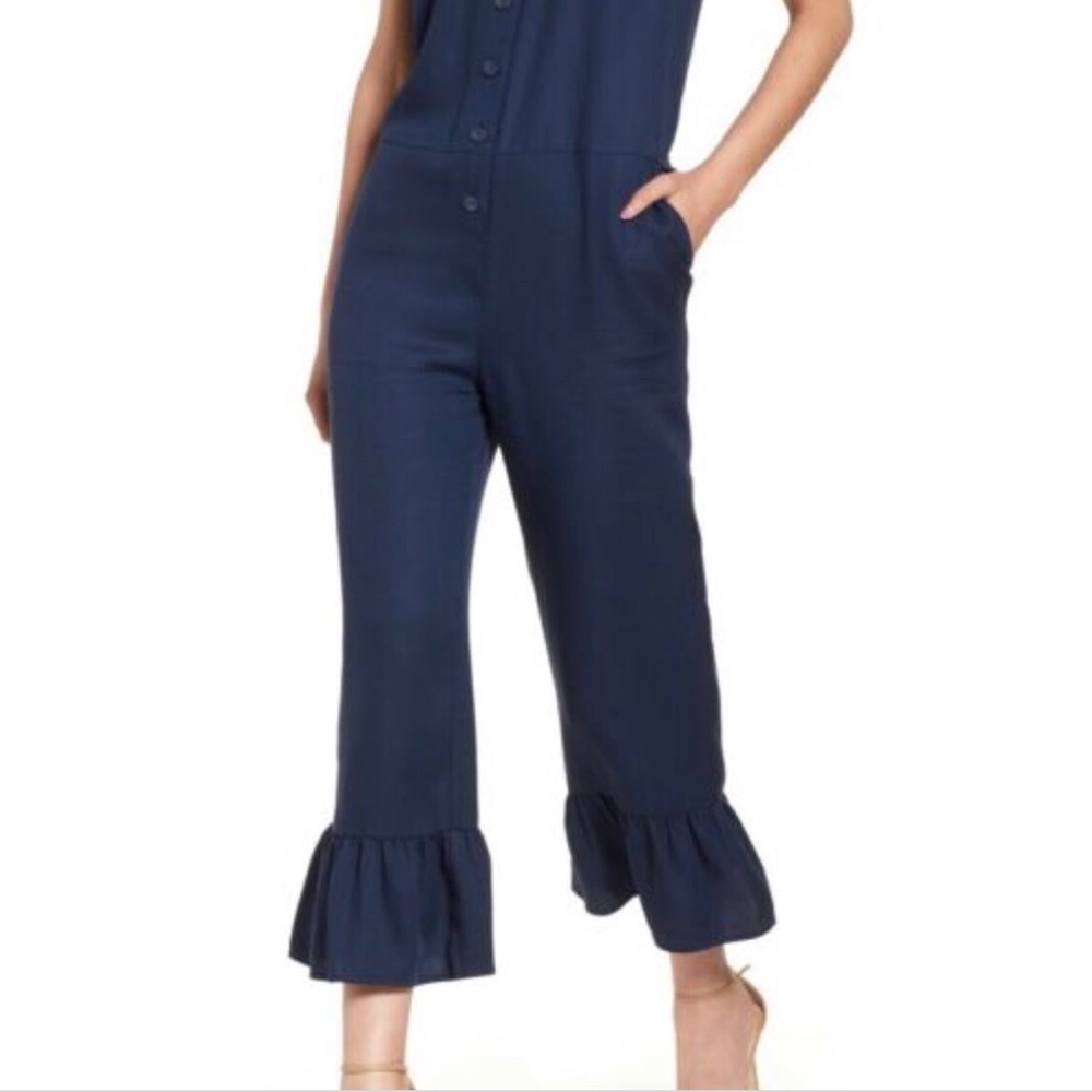 Chelsea28 Button Front Ruffle Hem Jumpsuit
